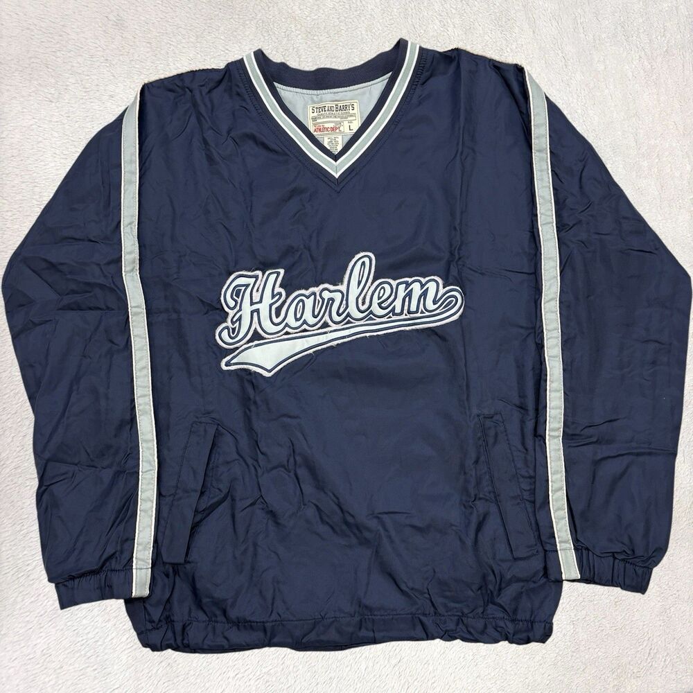 Vintage 90s Steve and Barrys Harlem Spellout Windbreaker Mens L Navy Adjustable